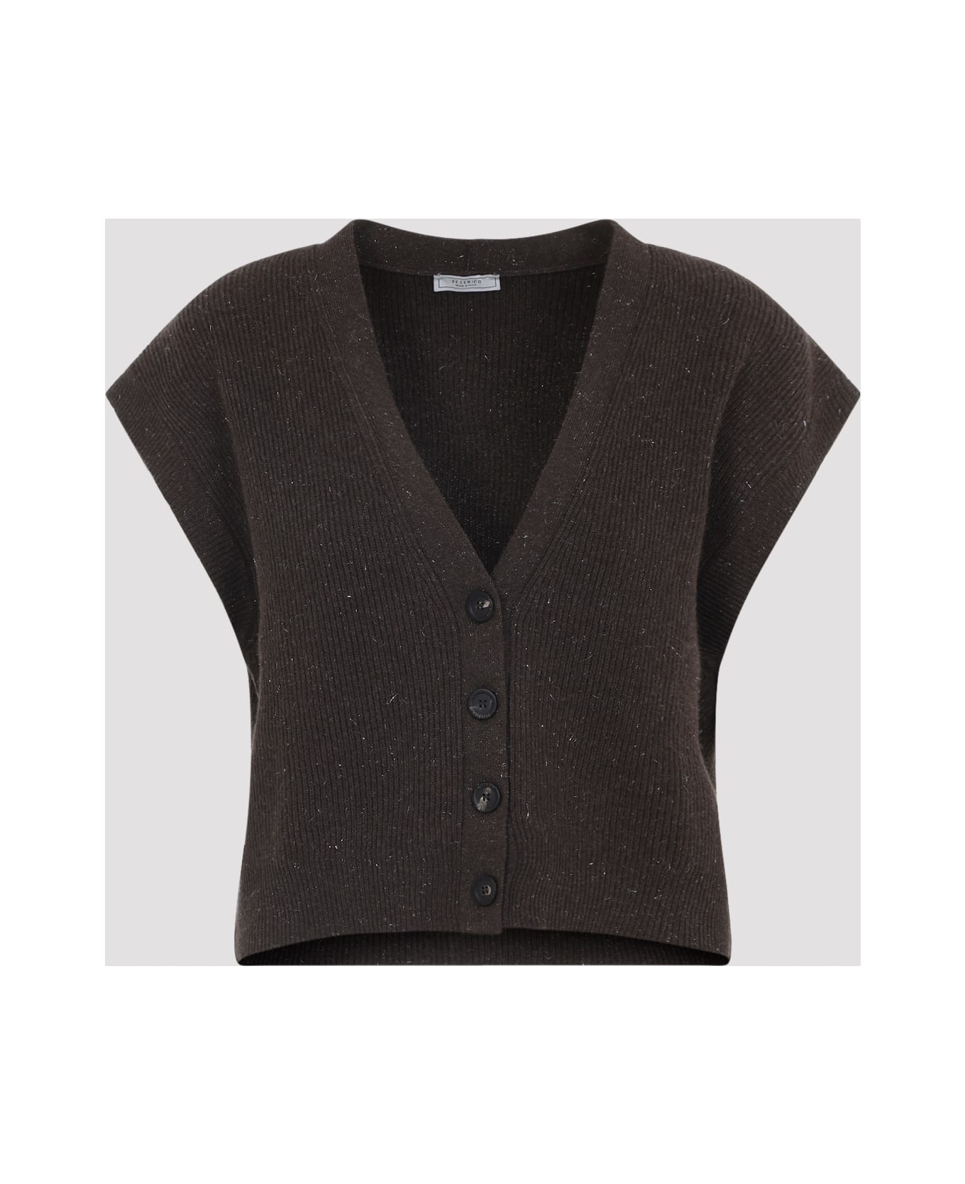 Peserico Lurex Sleeveless Cardigan - Marrone Ebano