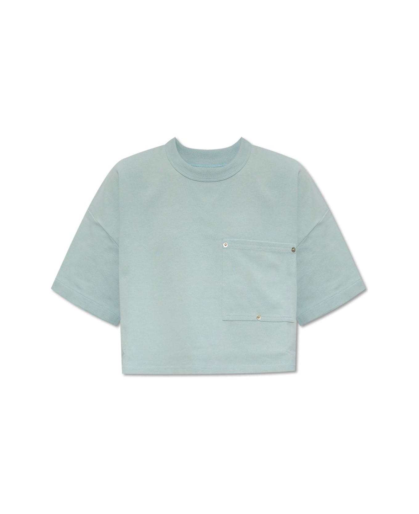 Bottega Veneta Pocket Detailed Cropped T-shirt - Azzurro