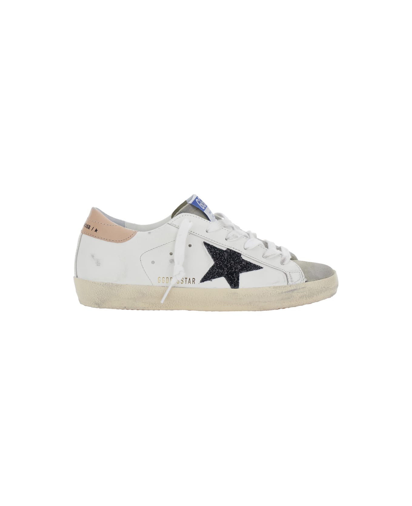 Golden Goose Super-star Leather Upper And Heel Suede Toe Glitter Star - White