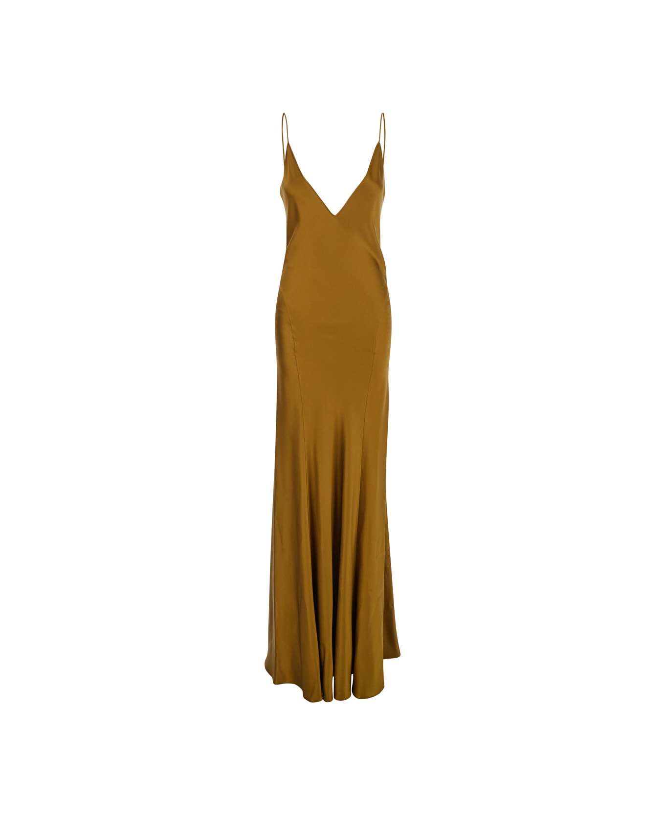 Saint Laurent Long Olive Green Slip Dress In Silk Woman - Green