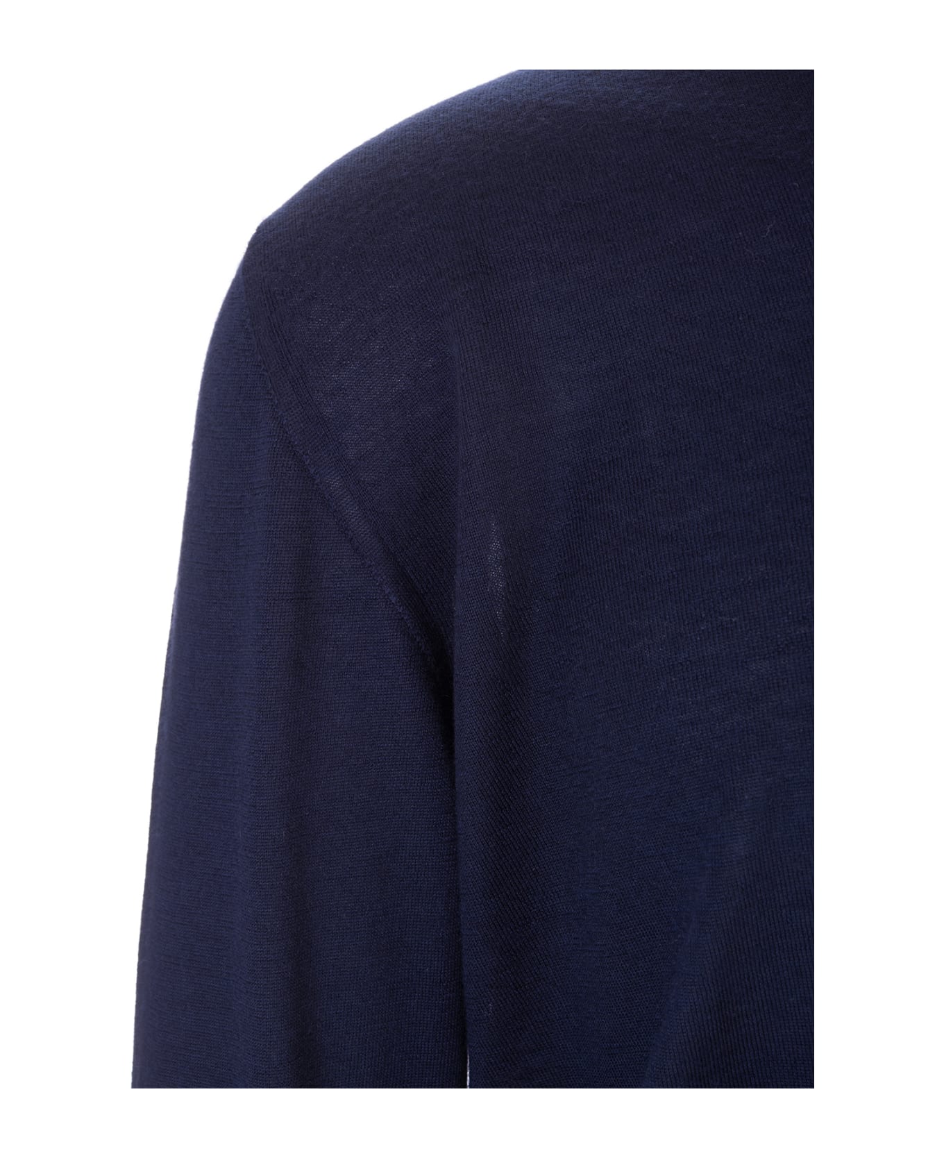 Fedeli Man Navy Blue Cashmere Pullover With V-neck - Blue