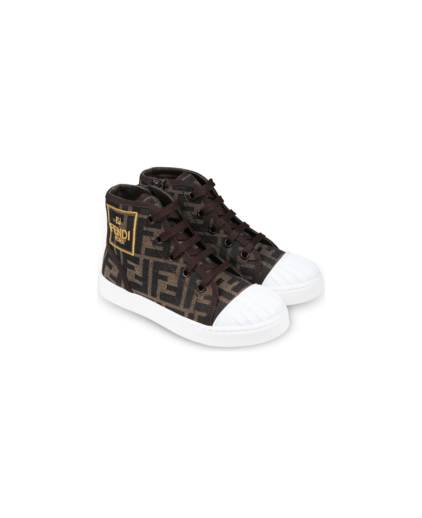 Fendi Brown Sneakers For Kids With Iconic Ff Logo - Brown