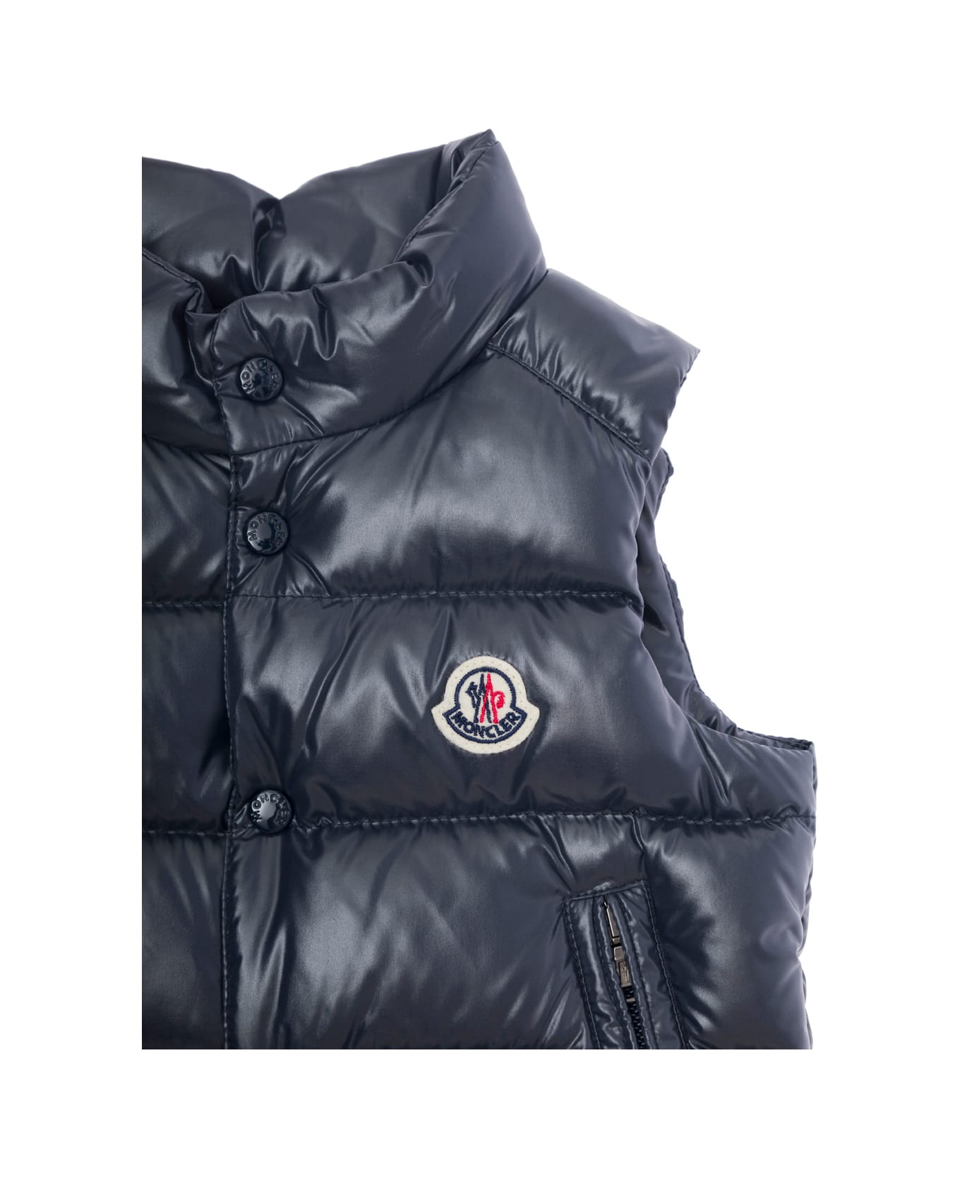 Moncler 'bernard' Blue Sleeveless Down Jacket With Logo Patch In Tech Fabric Baby - Blu