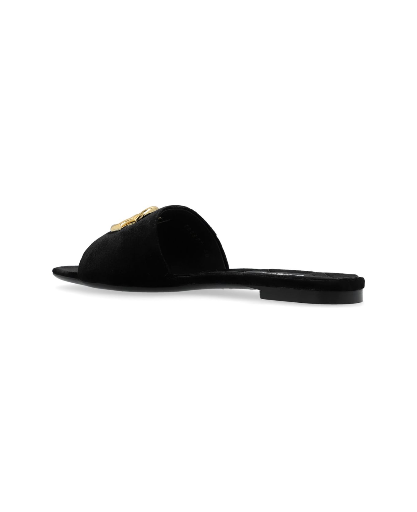 Dolce & Gabbana Dg Logo Plaque Velvet Slides - Black