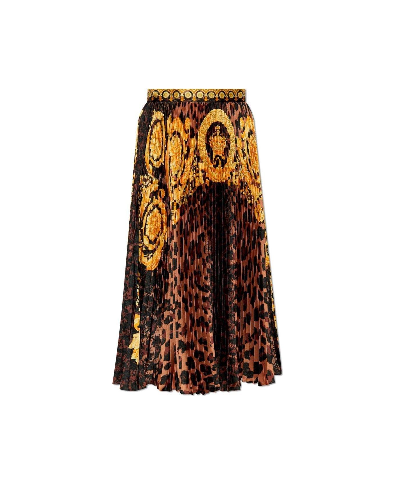 Versace Wild Barocco-printed High-waist Pleated Mini Skirt - Brown