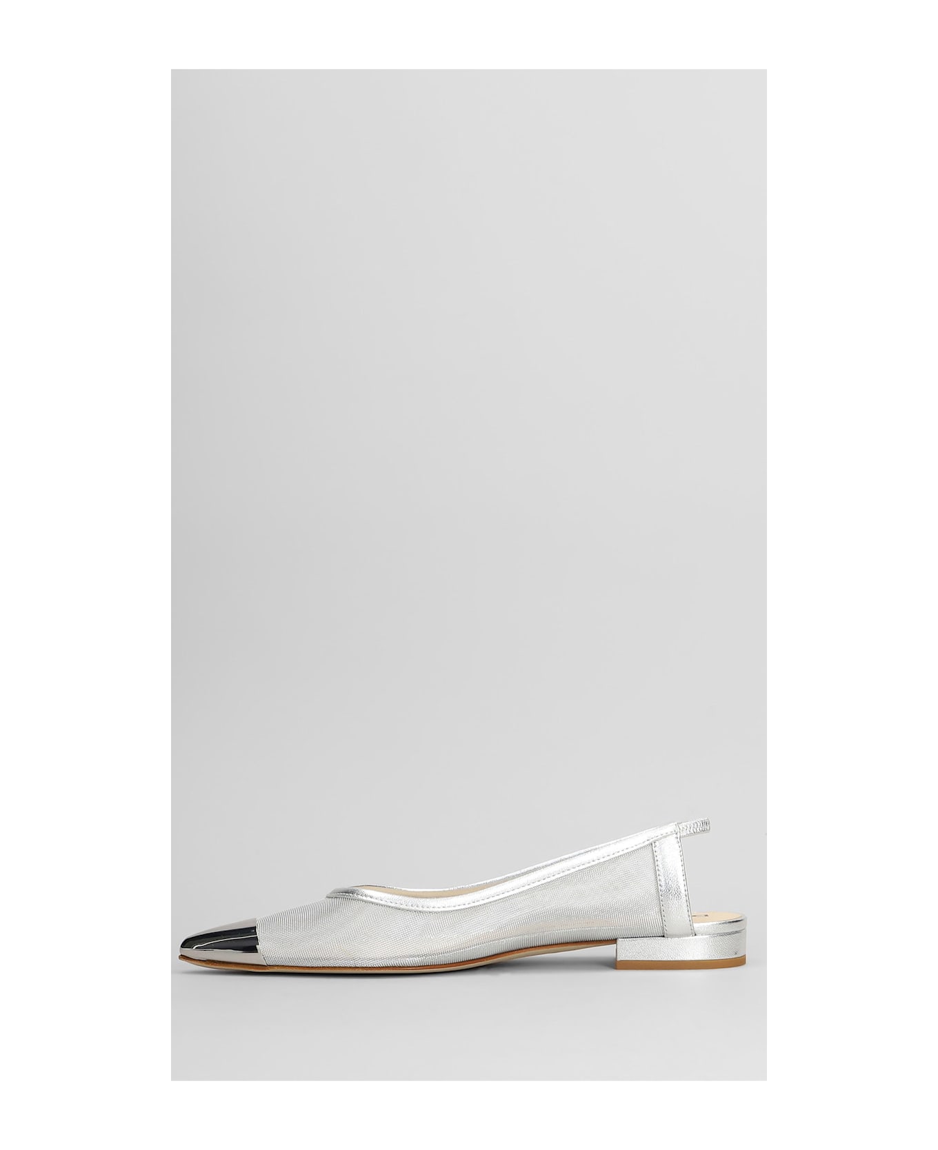 Fabio Rusconi Ballet Flats In Silver Leather And Fabric - silver