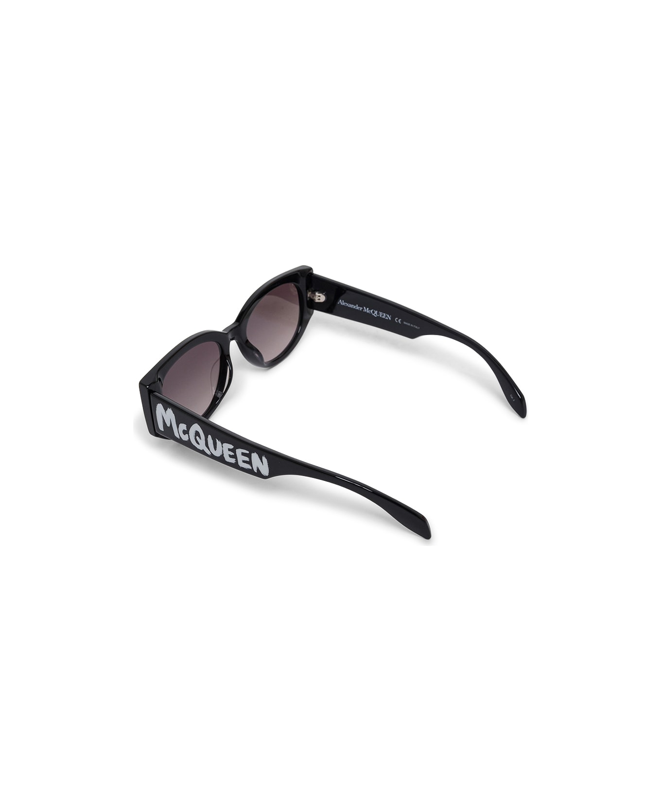 Alexander McQueen Eyewear Oval-frame Sunglasses With Graffiti Logo Print - Black