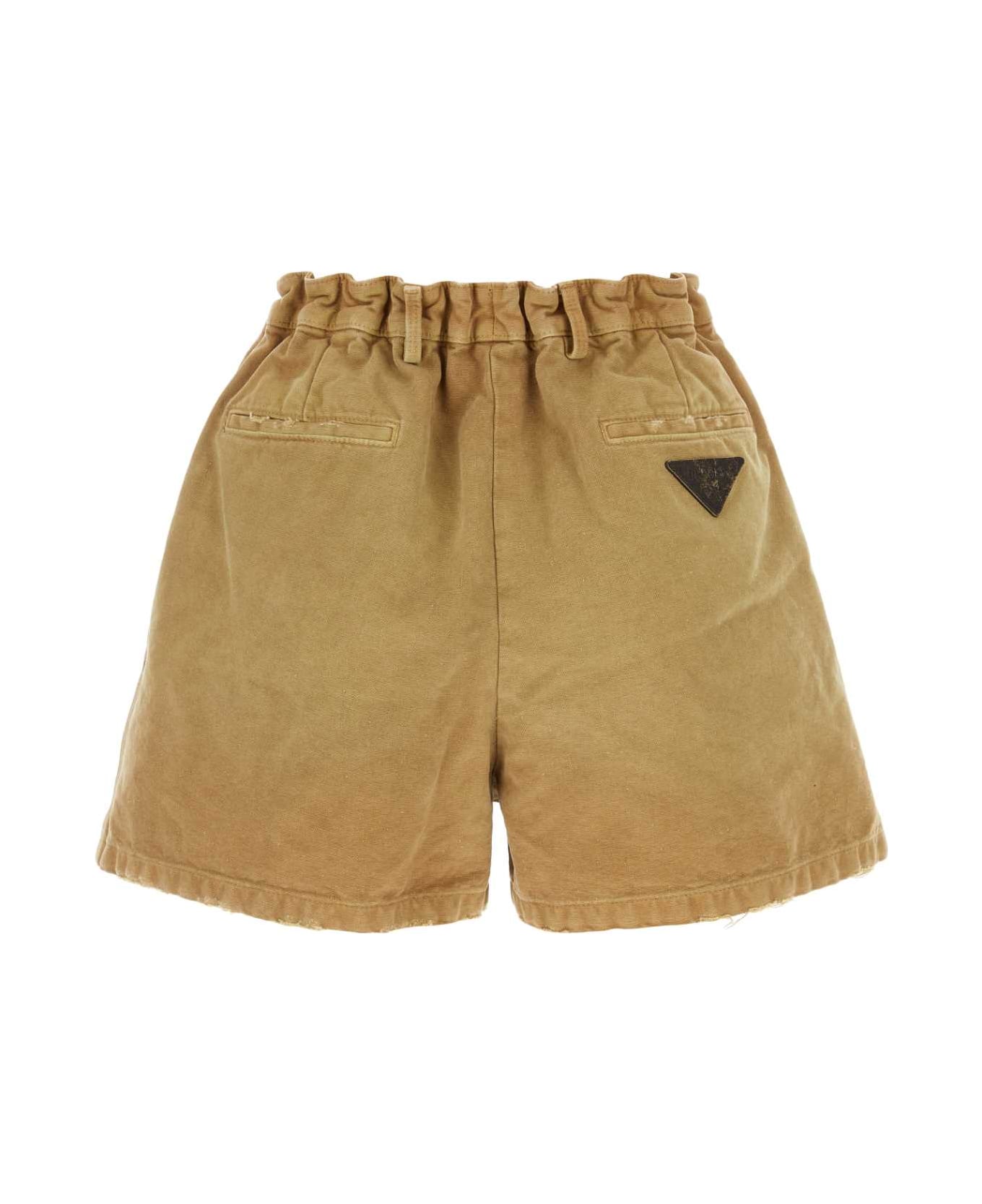 Prada Camel Canvas Shorts - BEIGE