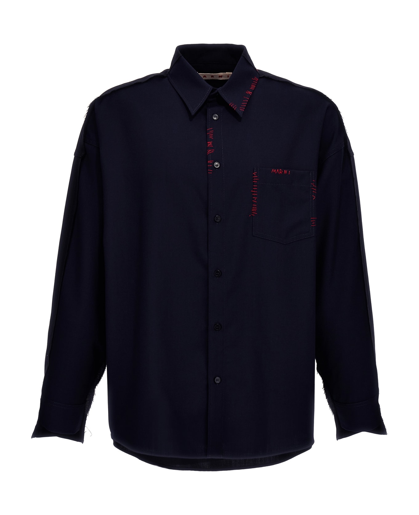 Marni Cool Wool Shirt With Contrast Stitching - Multicolor