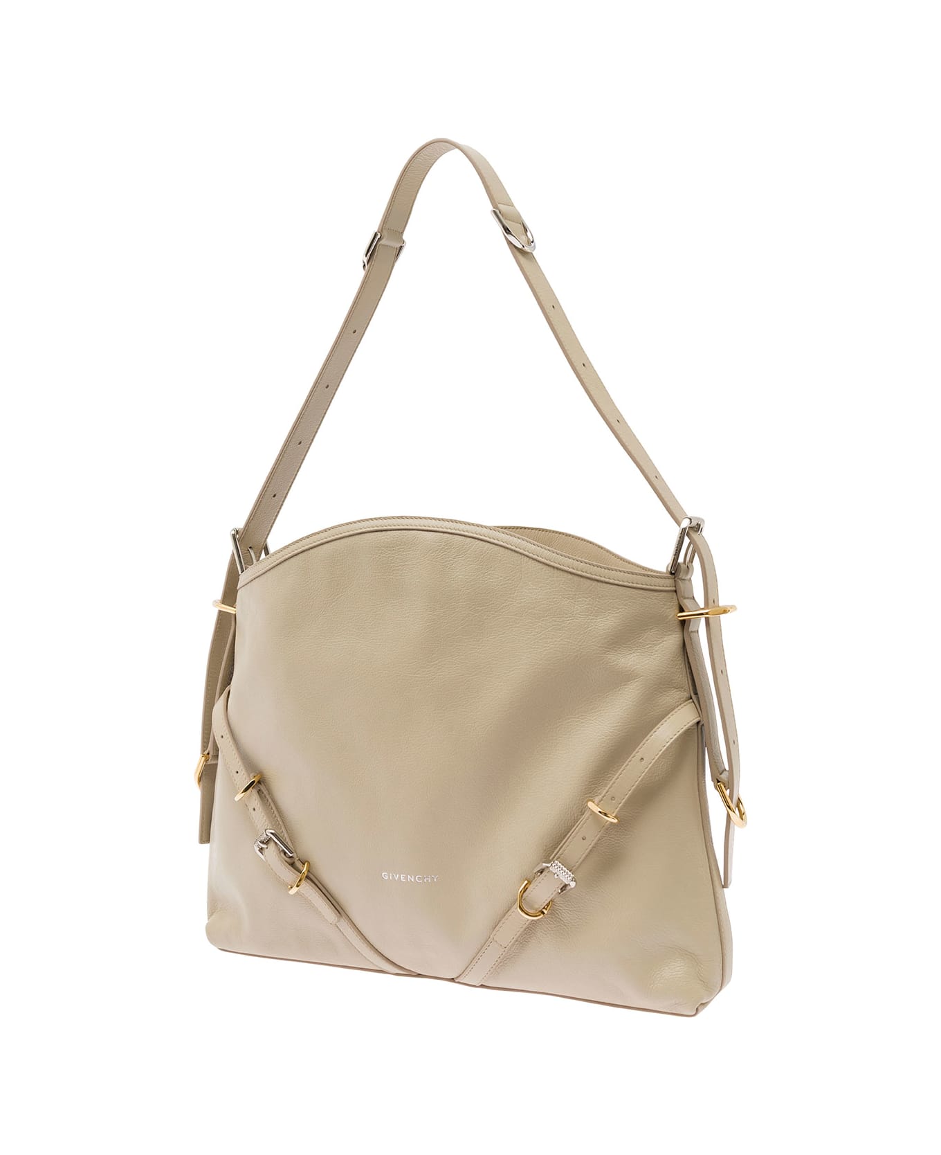 Givenchy 
voyou
 Beige Shoulder Bag With Embossed Logo In Smooth Leather Woman - Beige