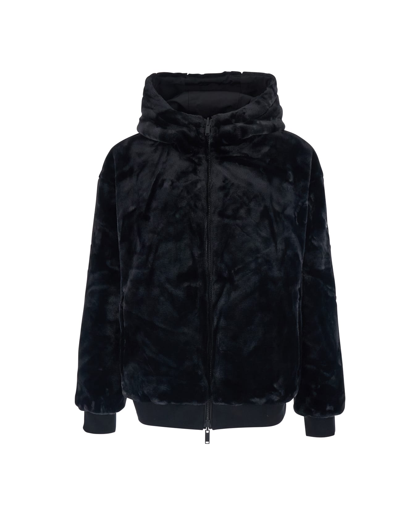 Moose Knuckles 
roland
 Black Reversible Sweatshirt With Drawstring Hood And Logo Plaque On The Sleeve In Tech Fabric And Ecofur Man - Black