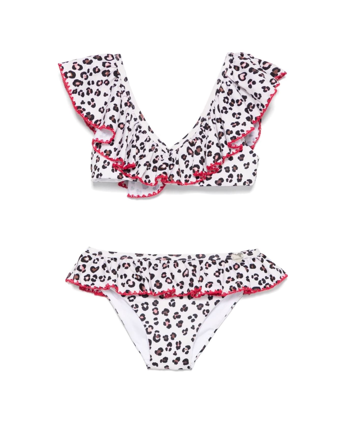Monnalisa 'st. Tropez' Multicolor Bikini With Ruches And All-over Leopard Print In Tech Fabric Stretch Girl - Multicolor