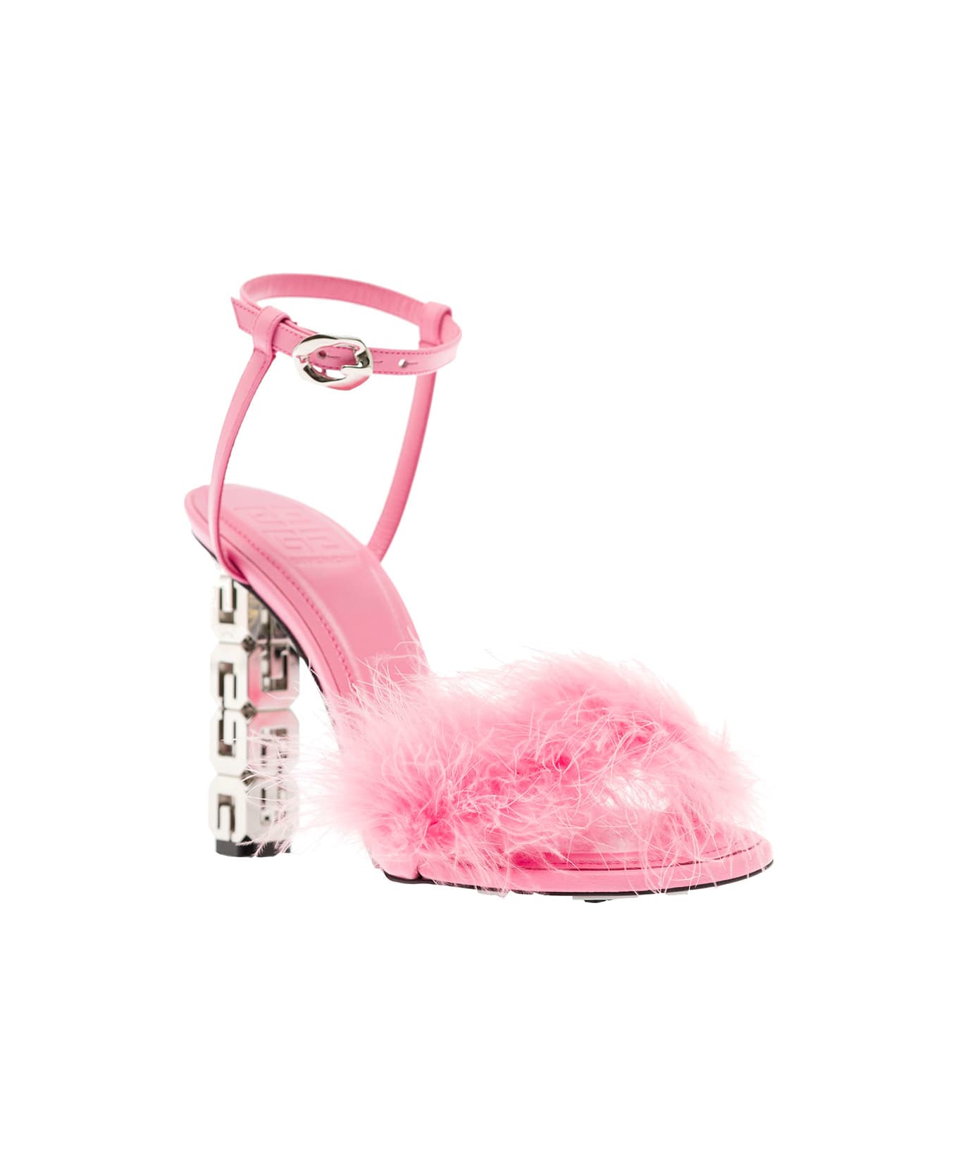 Givenchy 'g Cube' Pink Sandals With Branded Heel And Tonal Feathers In Leather Woman - Rosa
