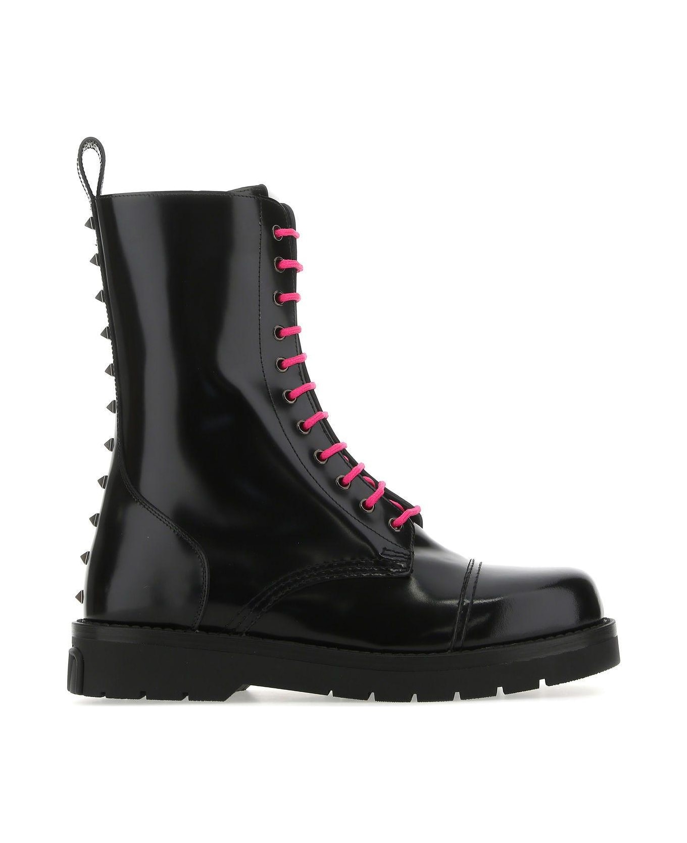 Valentino Garavani Black Leather Combat Boots - Black