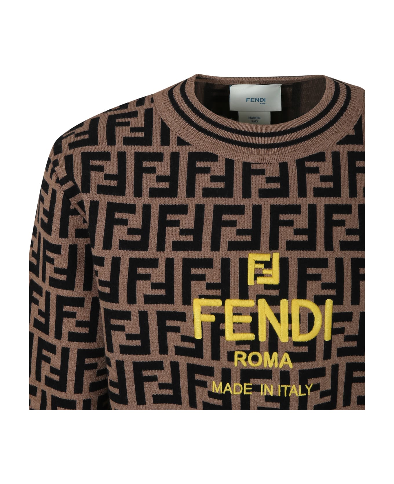 Fendi Brown Sweater For Kids With Iconic Ff - Brown
