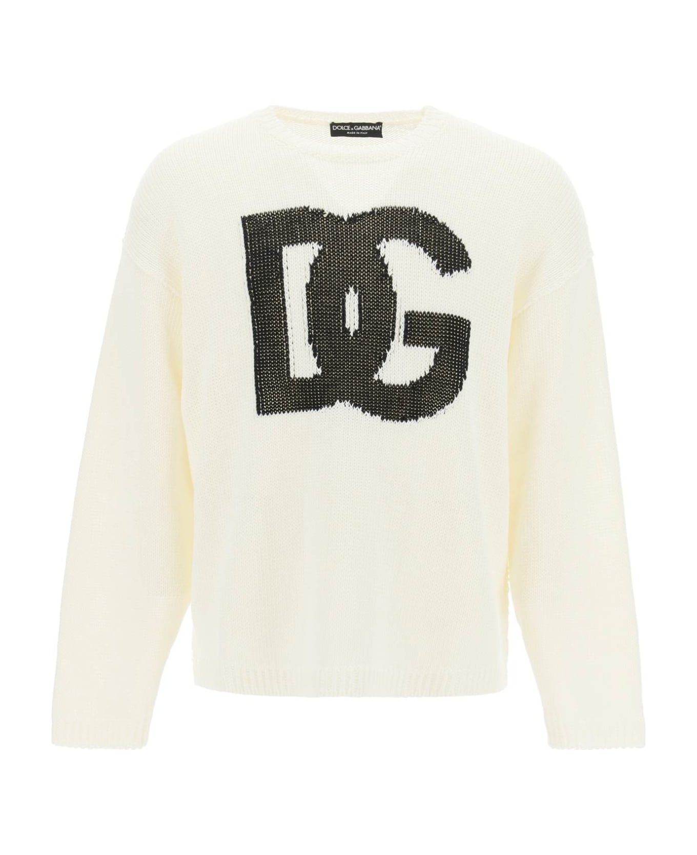 Dolce & Gabbana Linen Logo Sweater - White