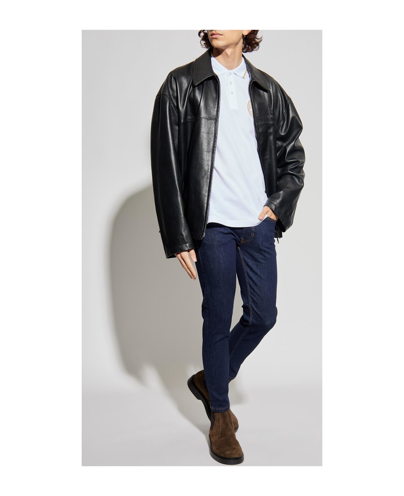 Versace Jeans Couture White Polo With Gold Embroidered Logo - White