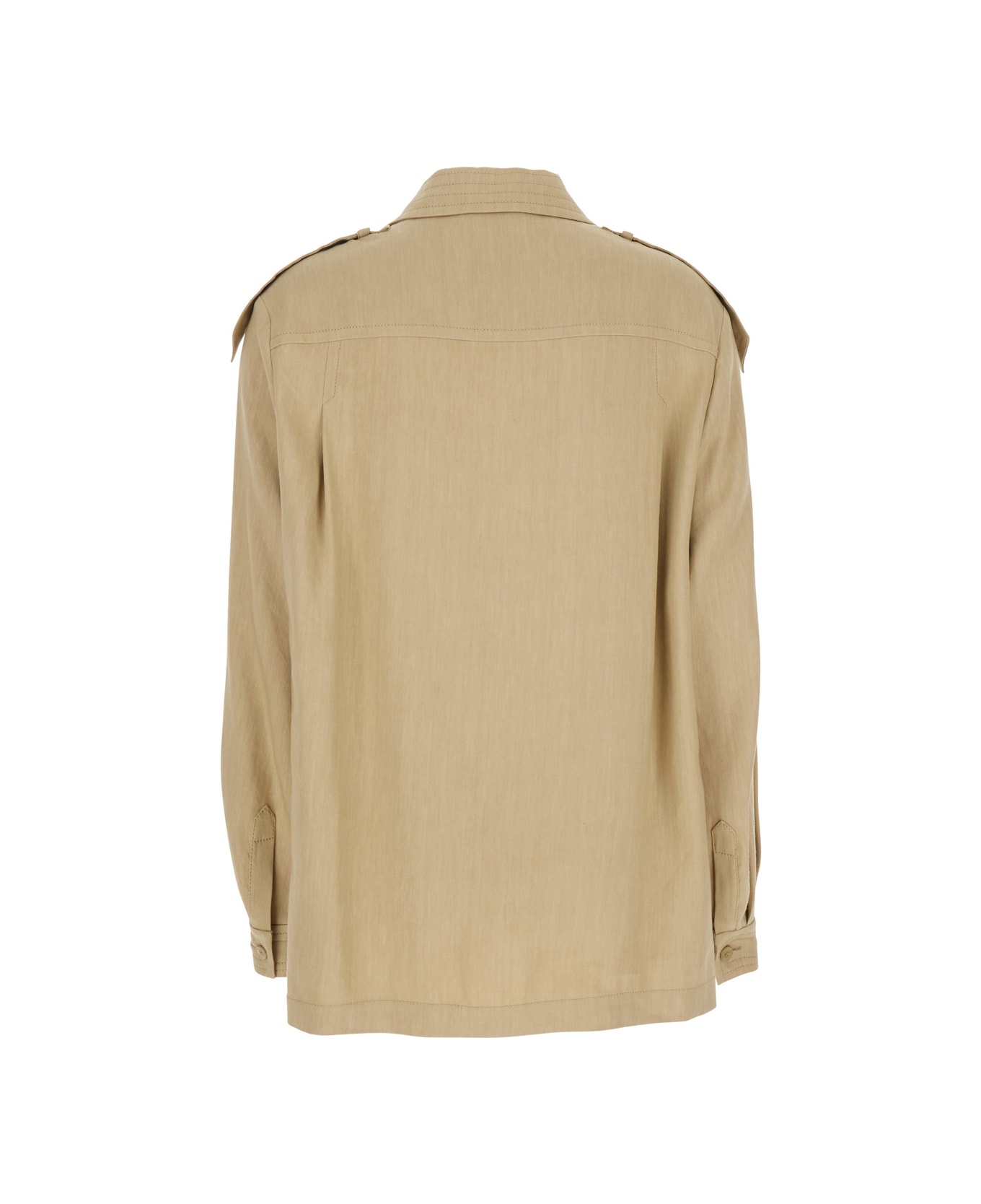 Alberta Ferretti Beige Jacket With Classic Collar And Epaulettes In Linen Blend Stretch Woman - Beige