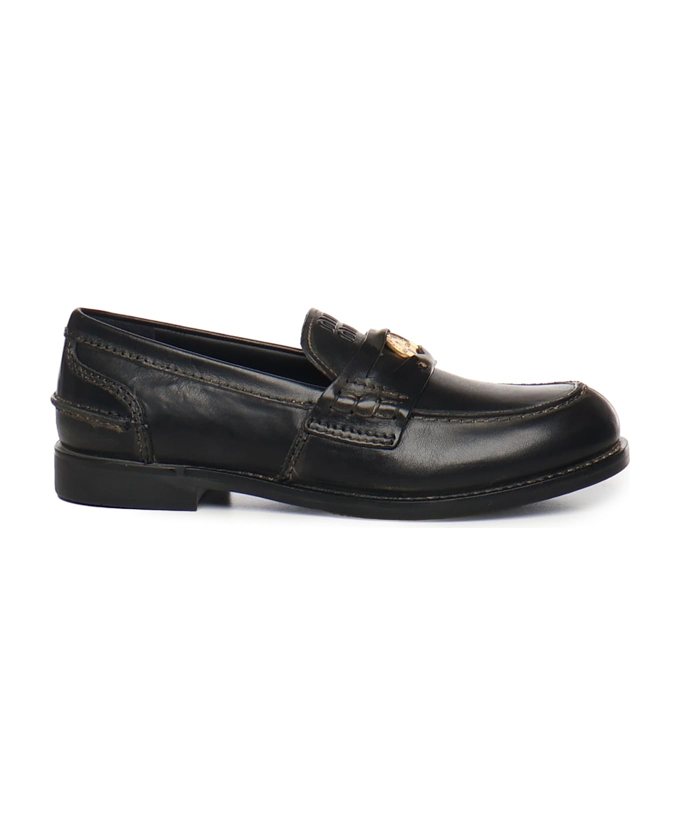 Miu Miu Leather Loafers - Black