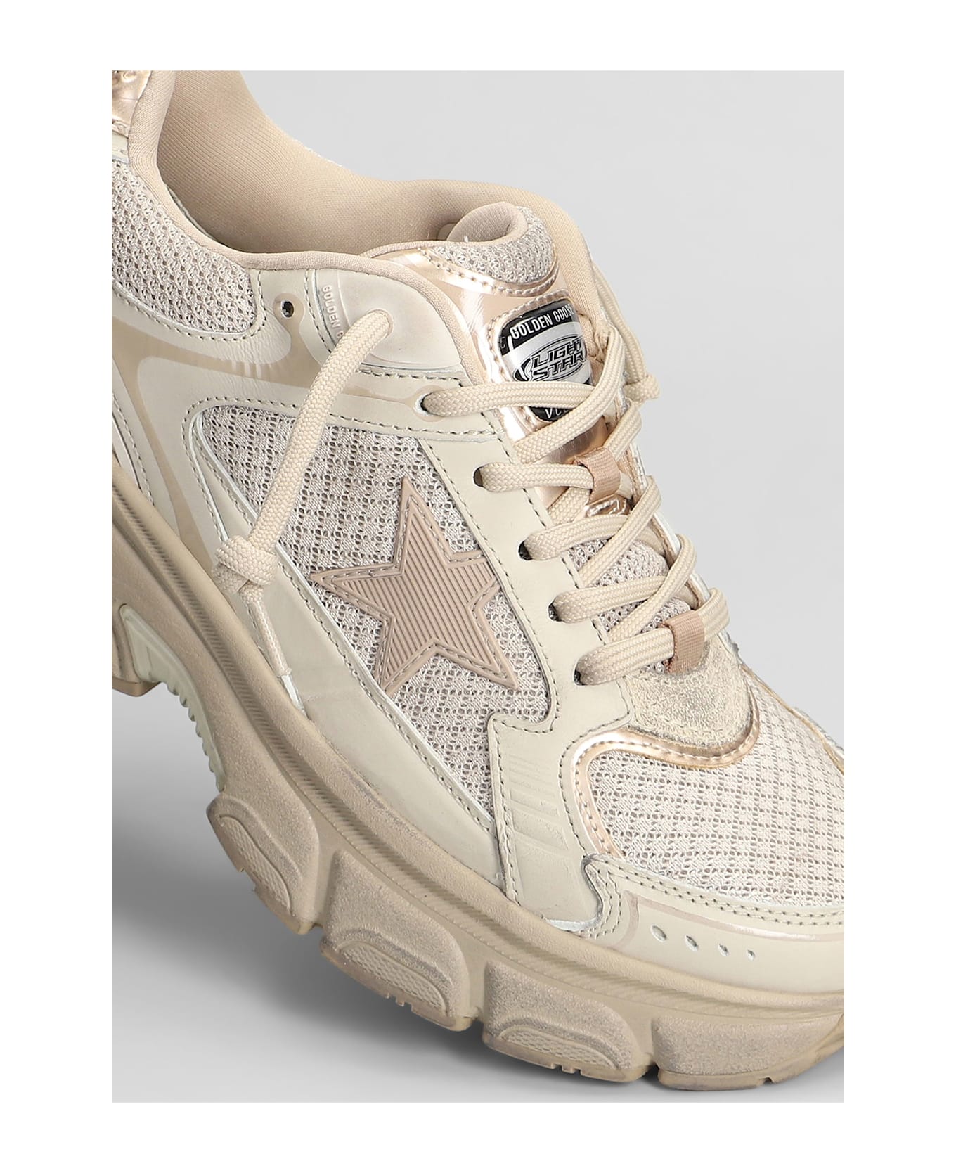 Golden Goose Light Star Sneakers In Taupe Leather And Fabric - taupe