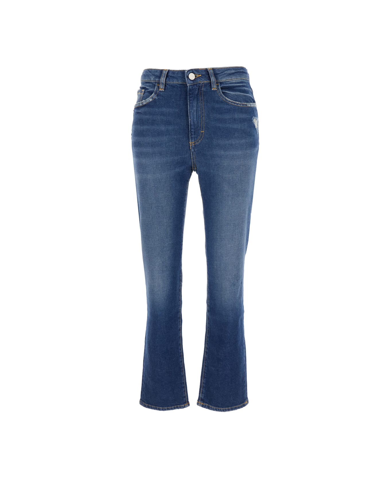 Icon Denim Blue Flared Jeans With Logo Patch On The Rear And Logo Detail On The Rear In Denim Woman - Blu