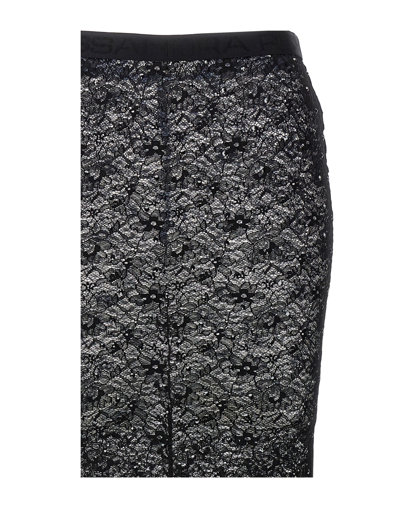 Alessandra Rich Rhinestone Lace Midi Skirt - Black   スカート
