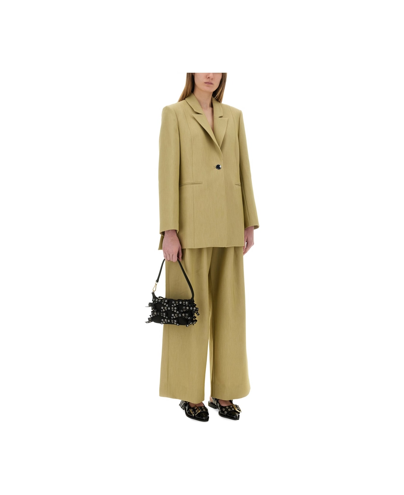 Ganni Twill Suit Blazer - BEIGE