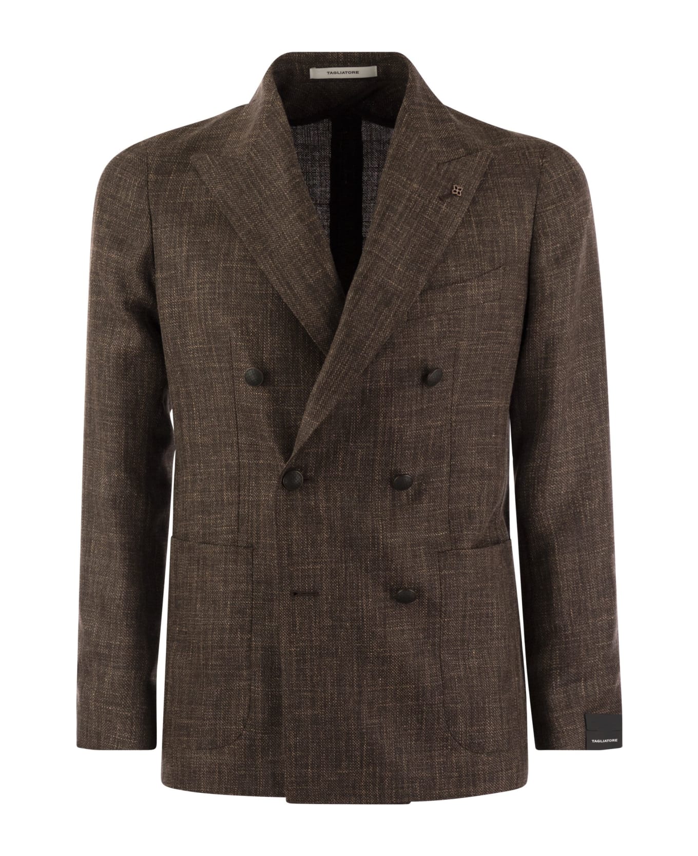 Tagliatore Double-breasted Jacket In Wool, Silk And Linen - Brown