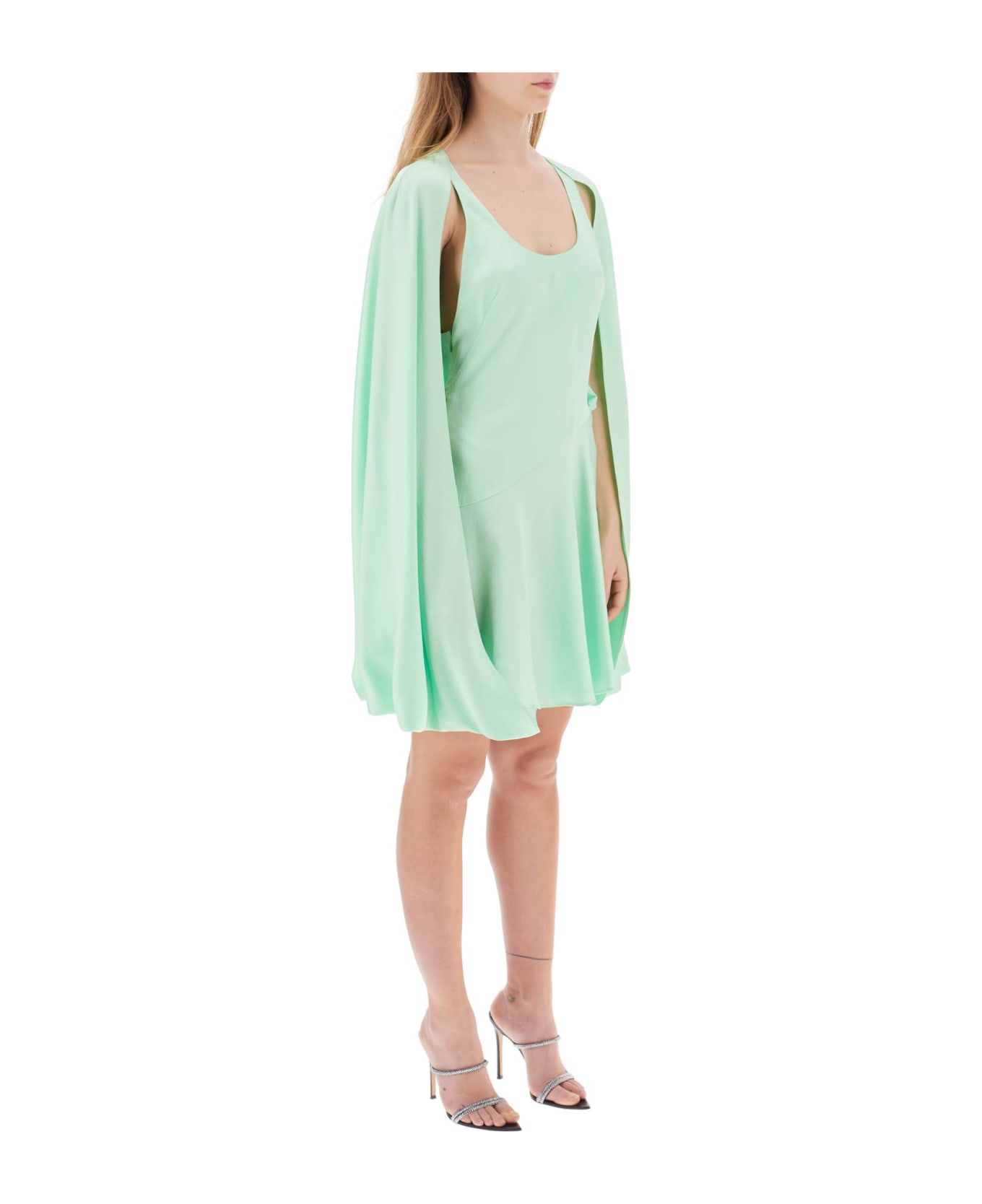 Stella McCartney Fluo Mint Mini Cape Dress With Crystal Rhinestones - Verde