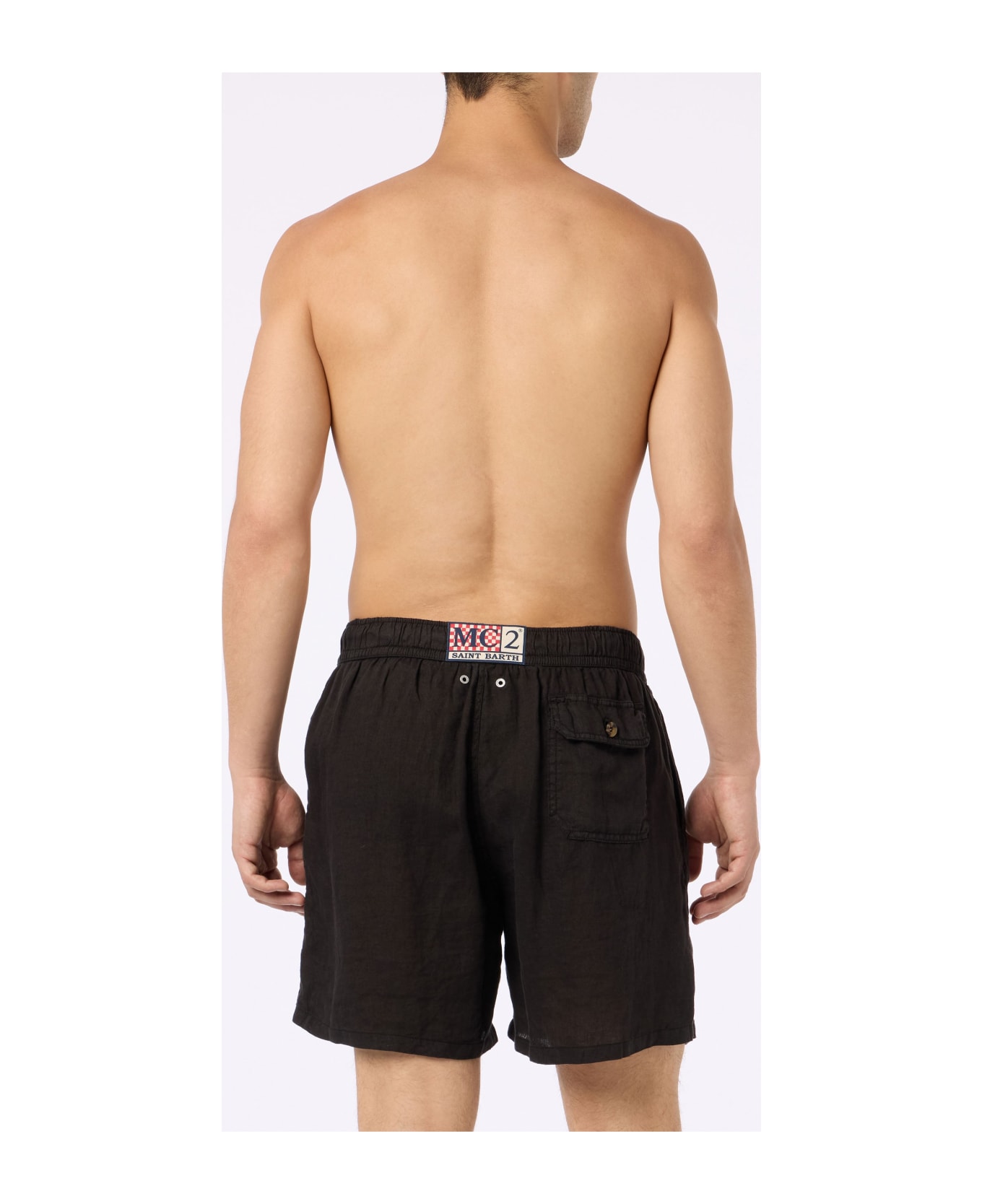 MC2 Saint Barth Man Mid-length Black Linen Swim-shorts Gustavia - BLACK