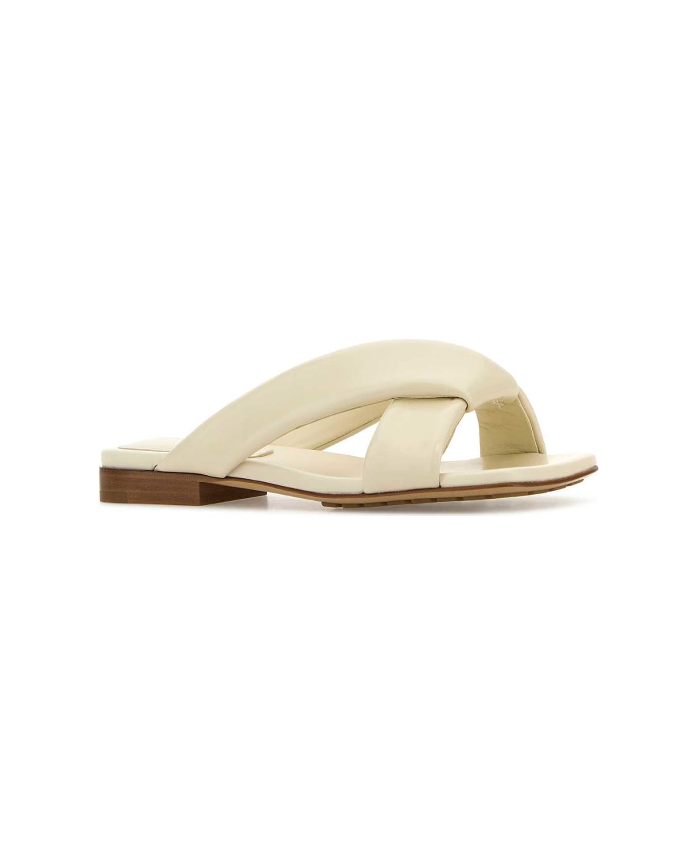 Bottega Veneta Ivory Leather Riva Slippers - SEASALT
