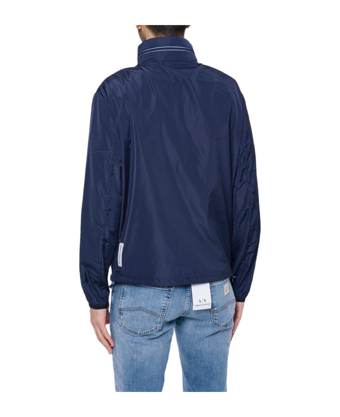 Armani Collezioni Logo Patch Zipped Jacket - Blue