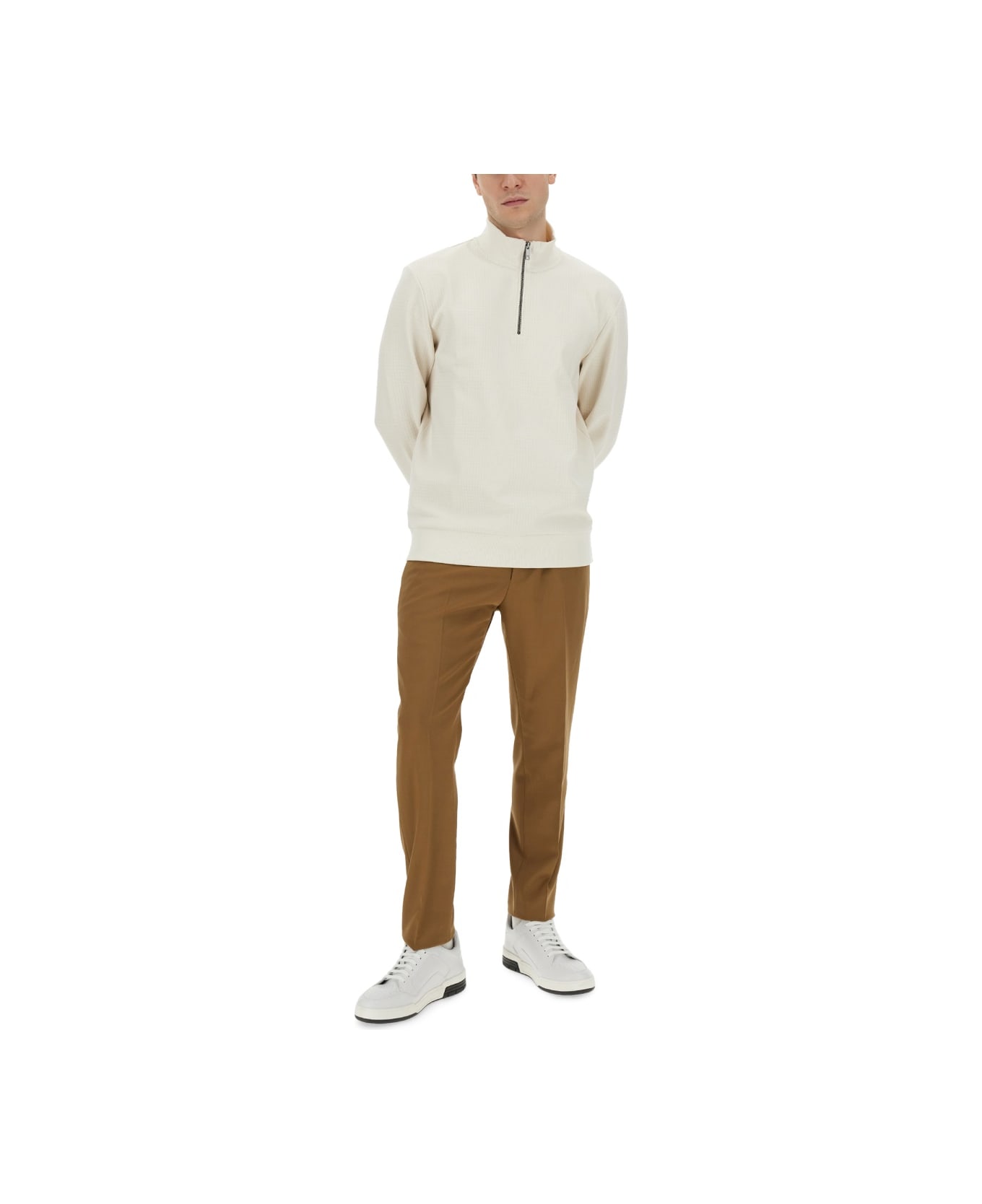 Hugo Boss Sweatshirt With Collar And Zipper - WHITE