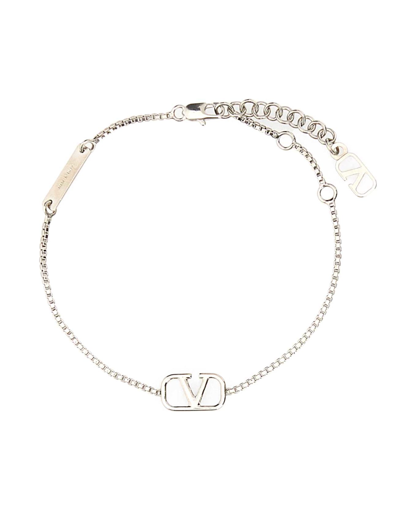 Valentino Garavani Silver Metal Vlogo Signature Bracelet - PALLADIUM