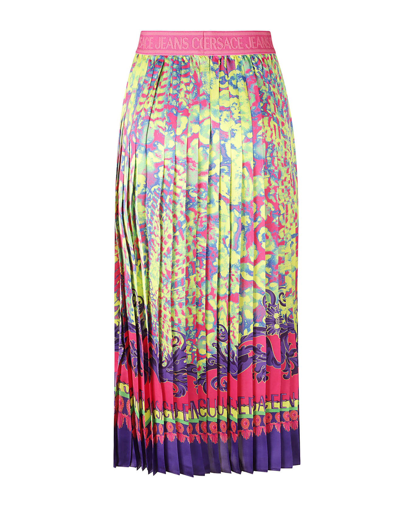 Versace Jeans Couture Elastic Logo Waist Pleated Skirt - Multicolor