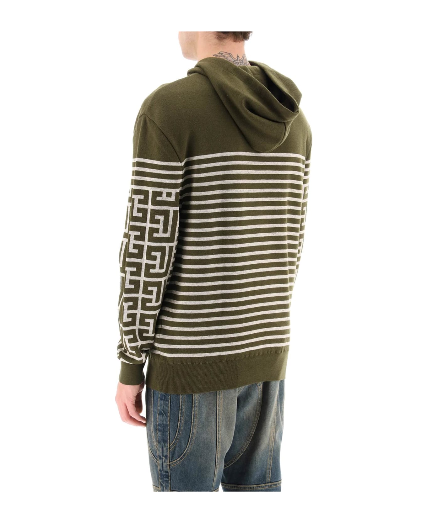 Balmain striped monogram knit hoodie – UrbanHeer