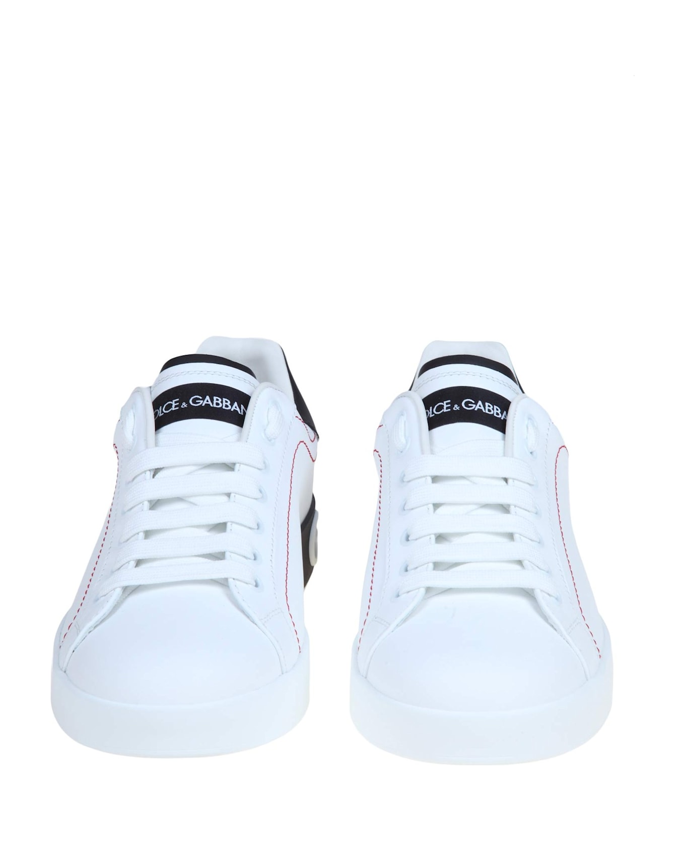 Dolce & Gabbana Portofino Sneakers In White Leather - white/black