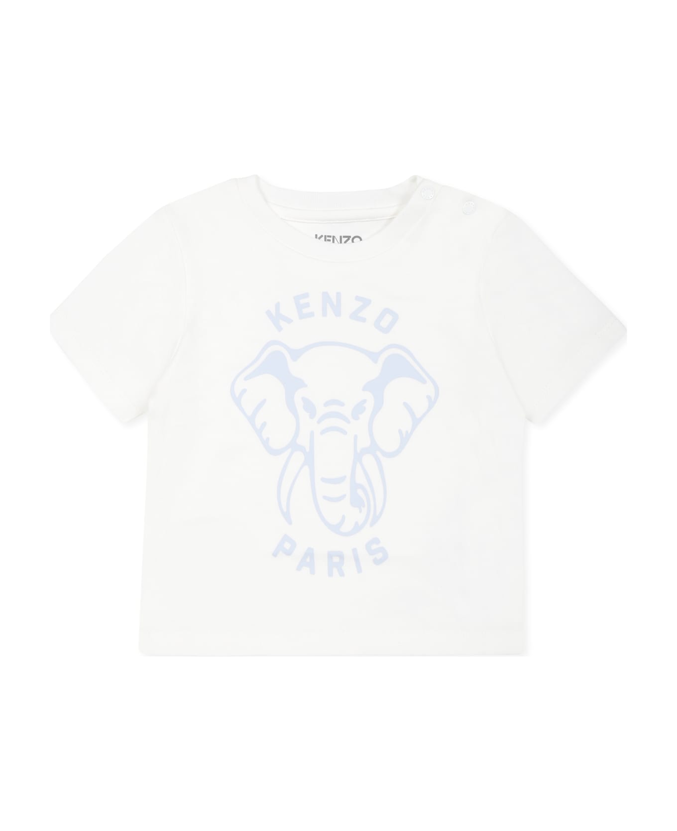 Kenzo Kids Light Blue Suit For Baby Boy With Elephant And Logo - Light Blue