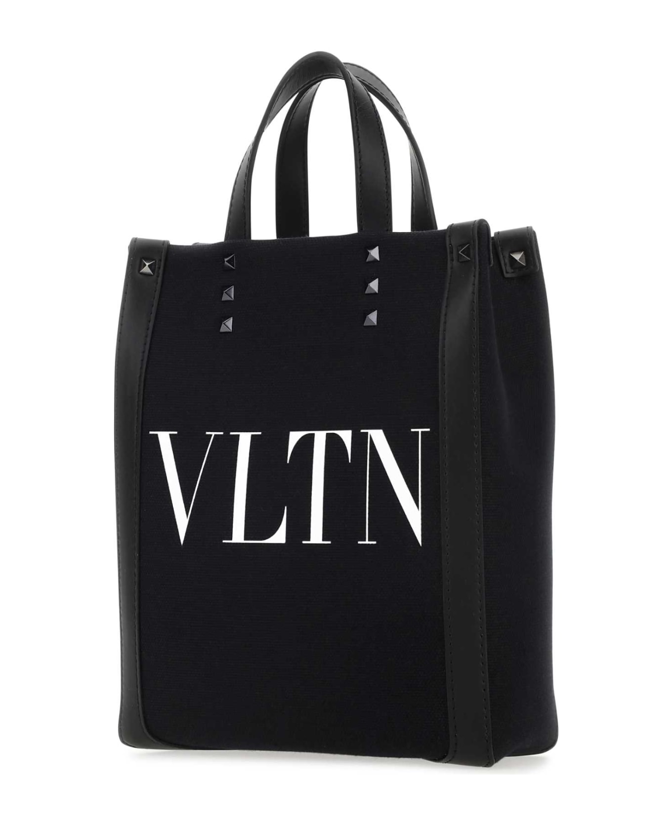 Valentino Garavani Black Canvas Mini Vltn Ecolab Shopping Bag - NEROBIANCO