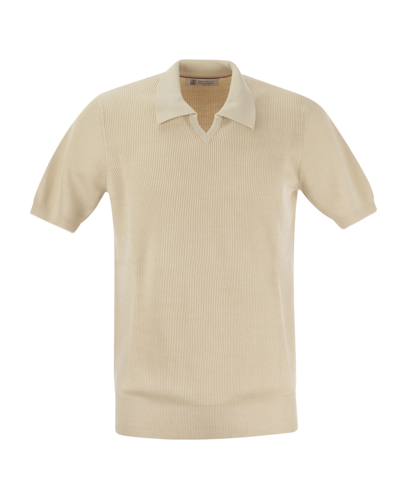 Brunello Cucinelli Cotton Rib Knit Polo Shirt - Oat