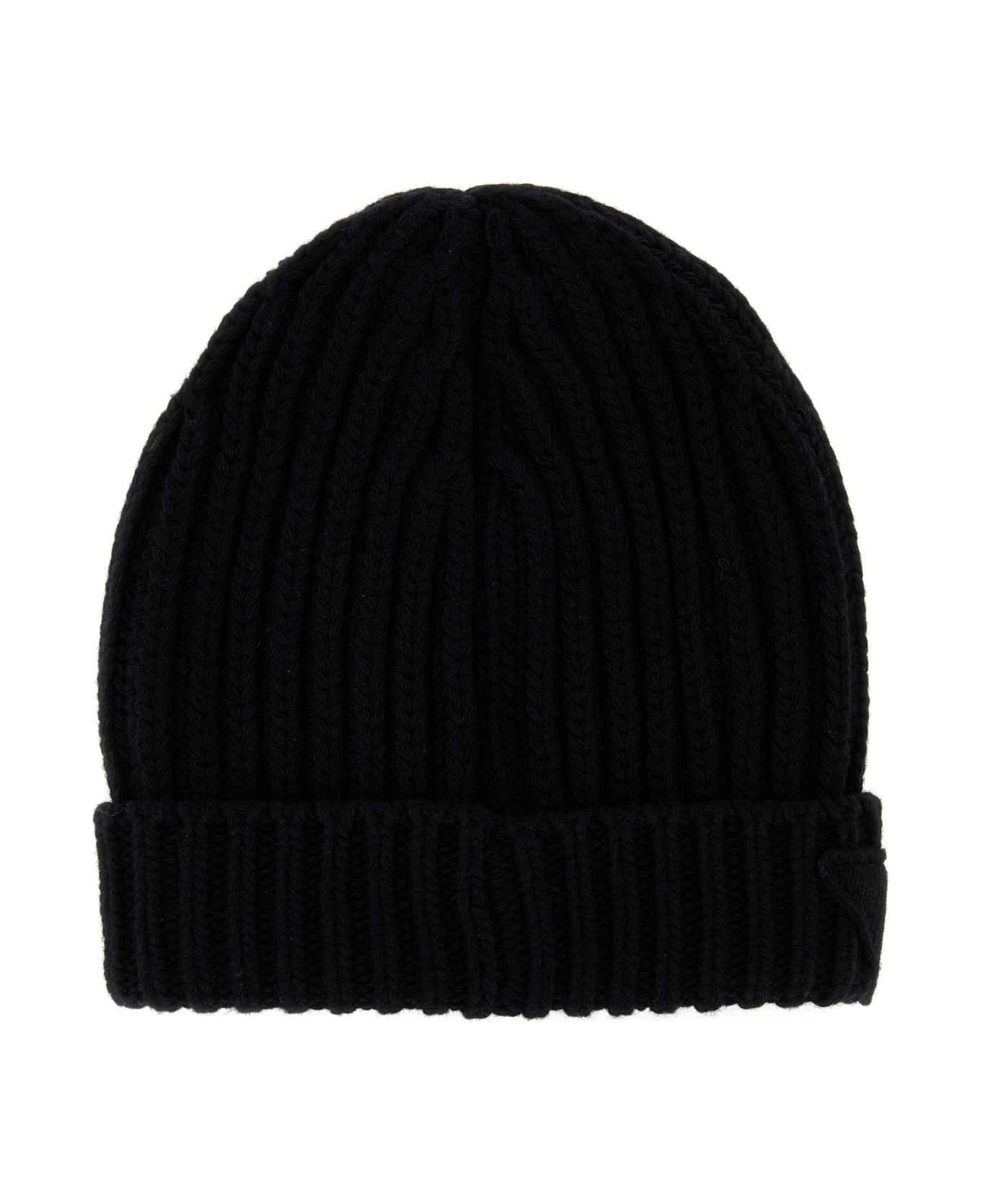 Prada Black Wool Blend Beanie Hat - F0002