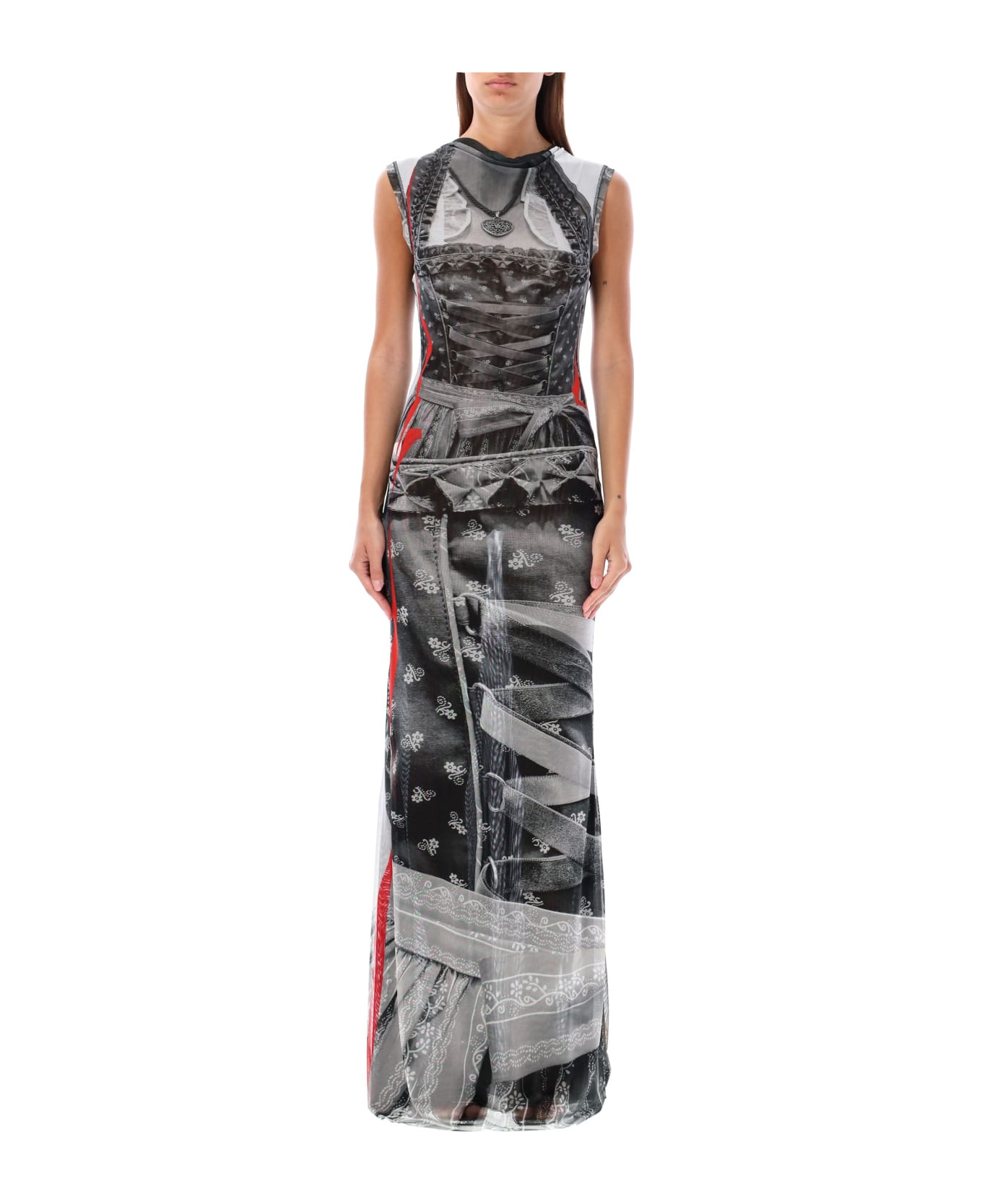 Ottolinger Mesh Maxi Dress Print - DRINDL PRINT BW