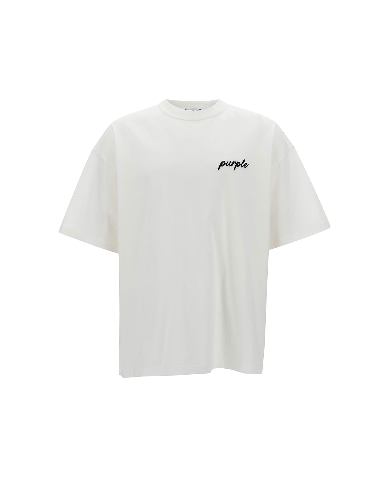 Purple Brand White Oversized T-shirt With Logo Lettering Print In Cotton Man - White
