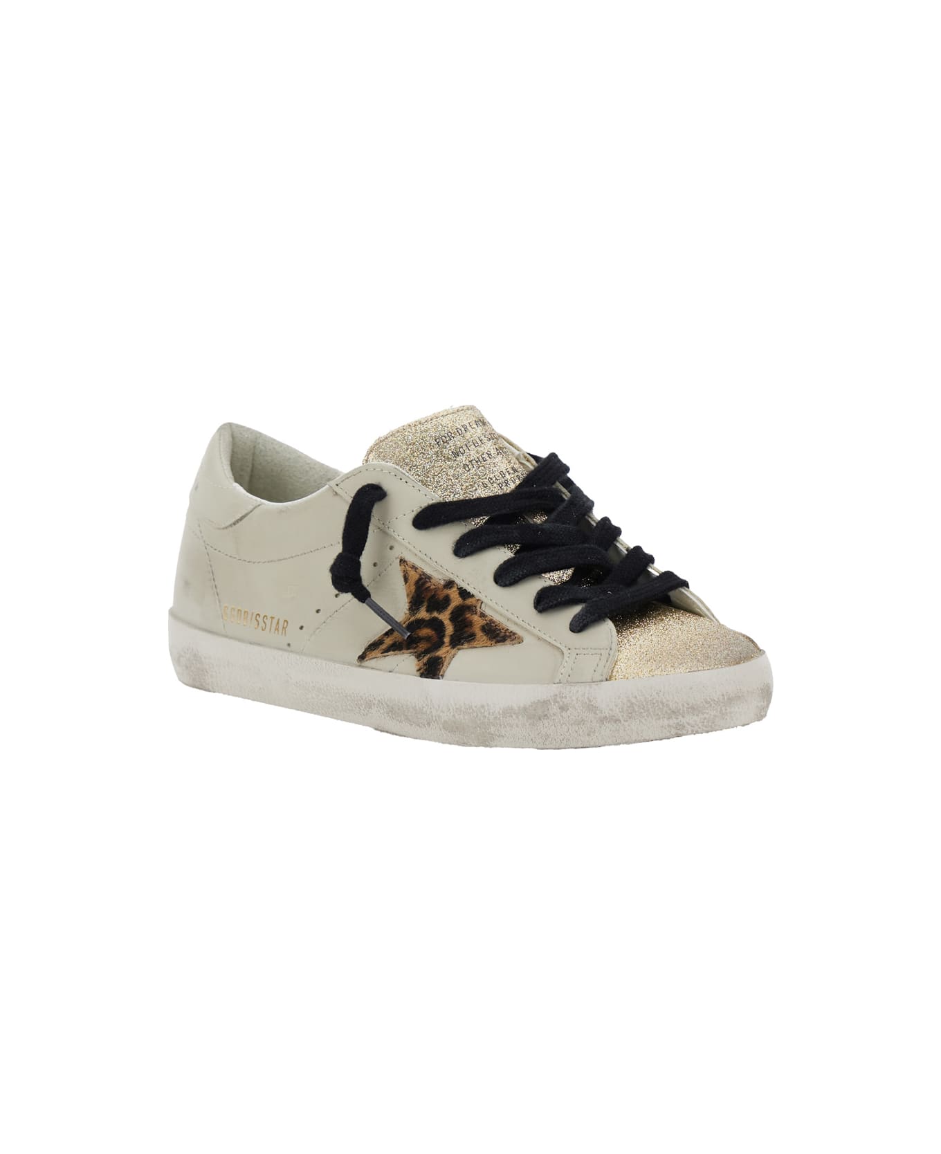 Golden Goose Super Star Leather Upper Glitter Toe And Tongue Leather Heel Leopard Horsy Star - White