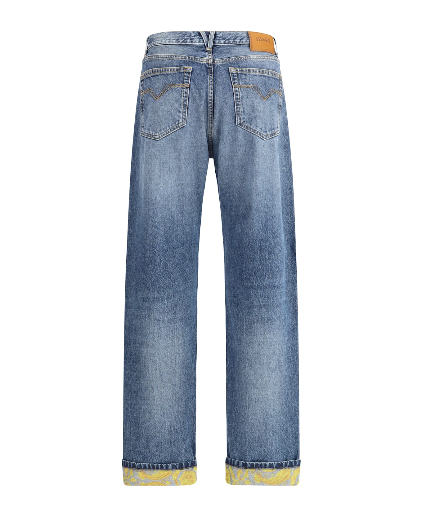 Versace Barocco Turn-up Jeans - Medium Blue
