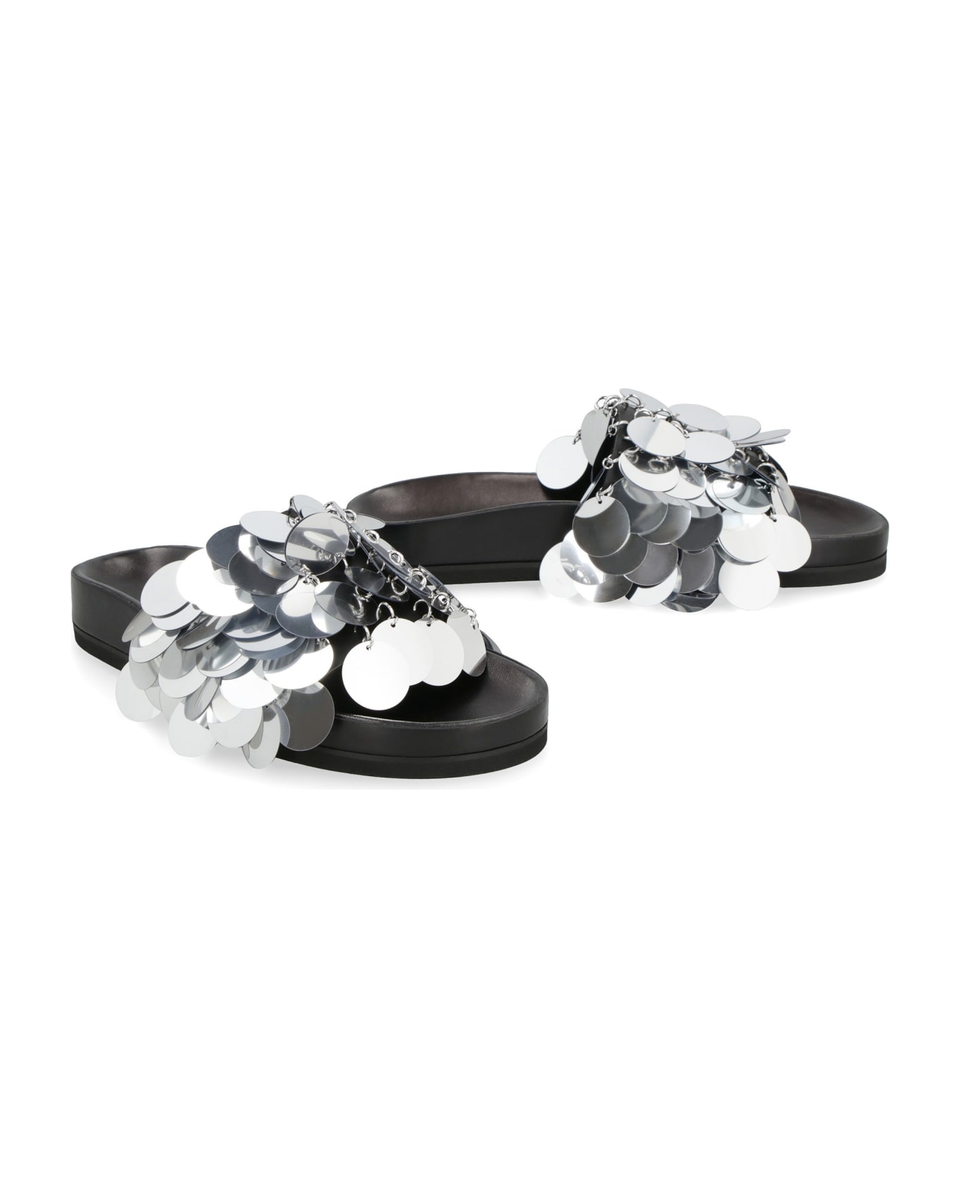 Paco Rabanne Sparkle Leather Slides With Decorative Appliqué - black