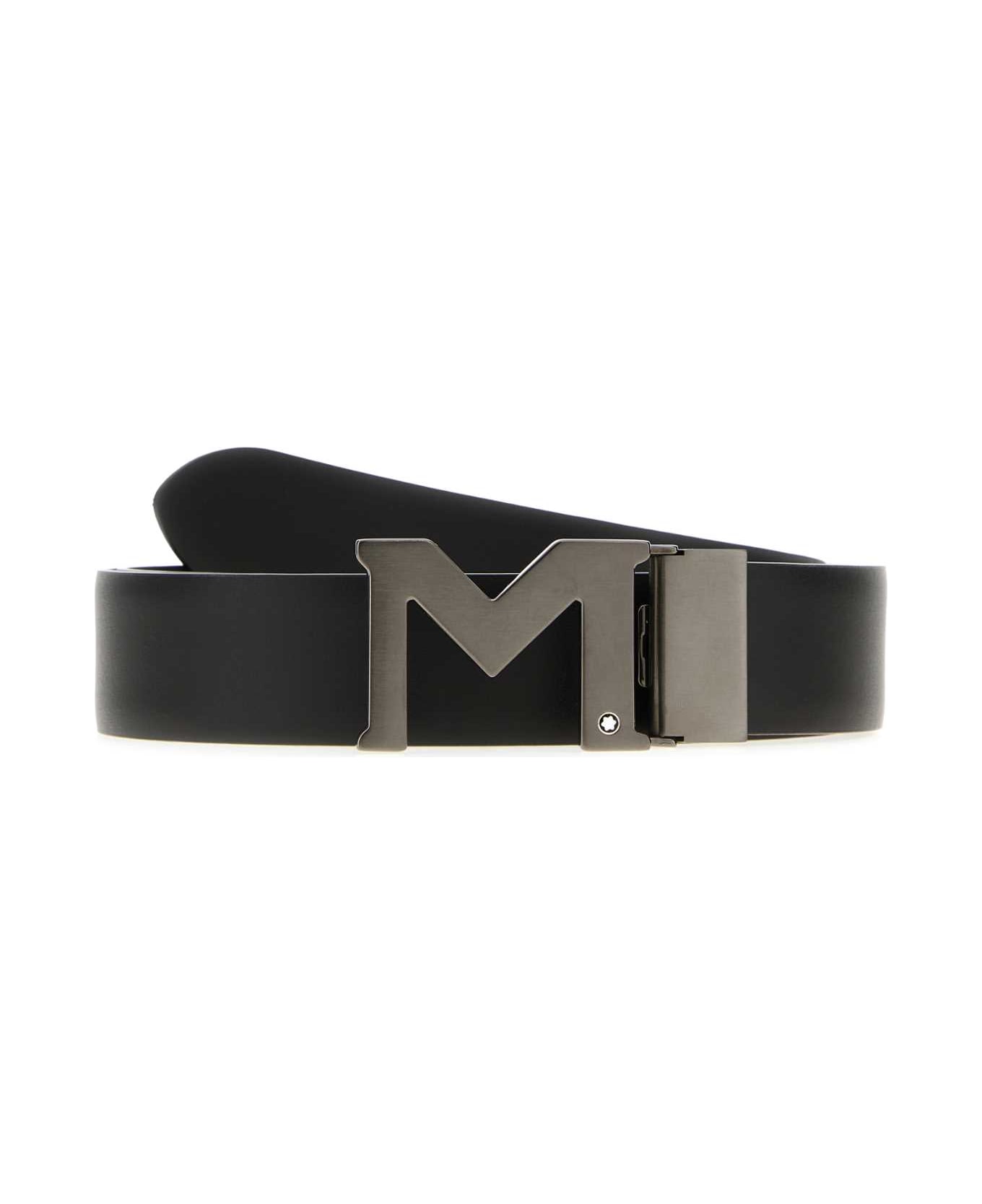 Montblanc Black Leather Reversible Belt - 000