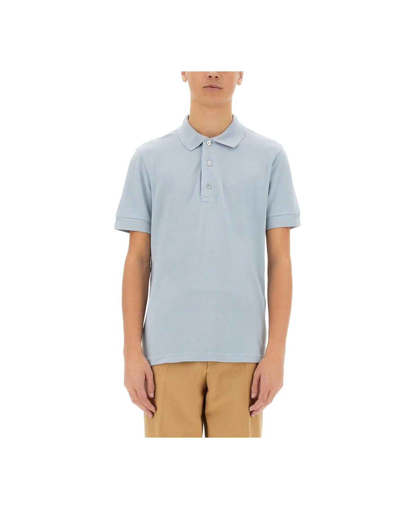 Tom Ford Logo Embroidered Polo Shirt - BABY BLUE