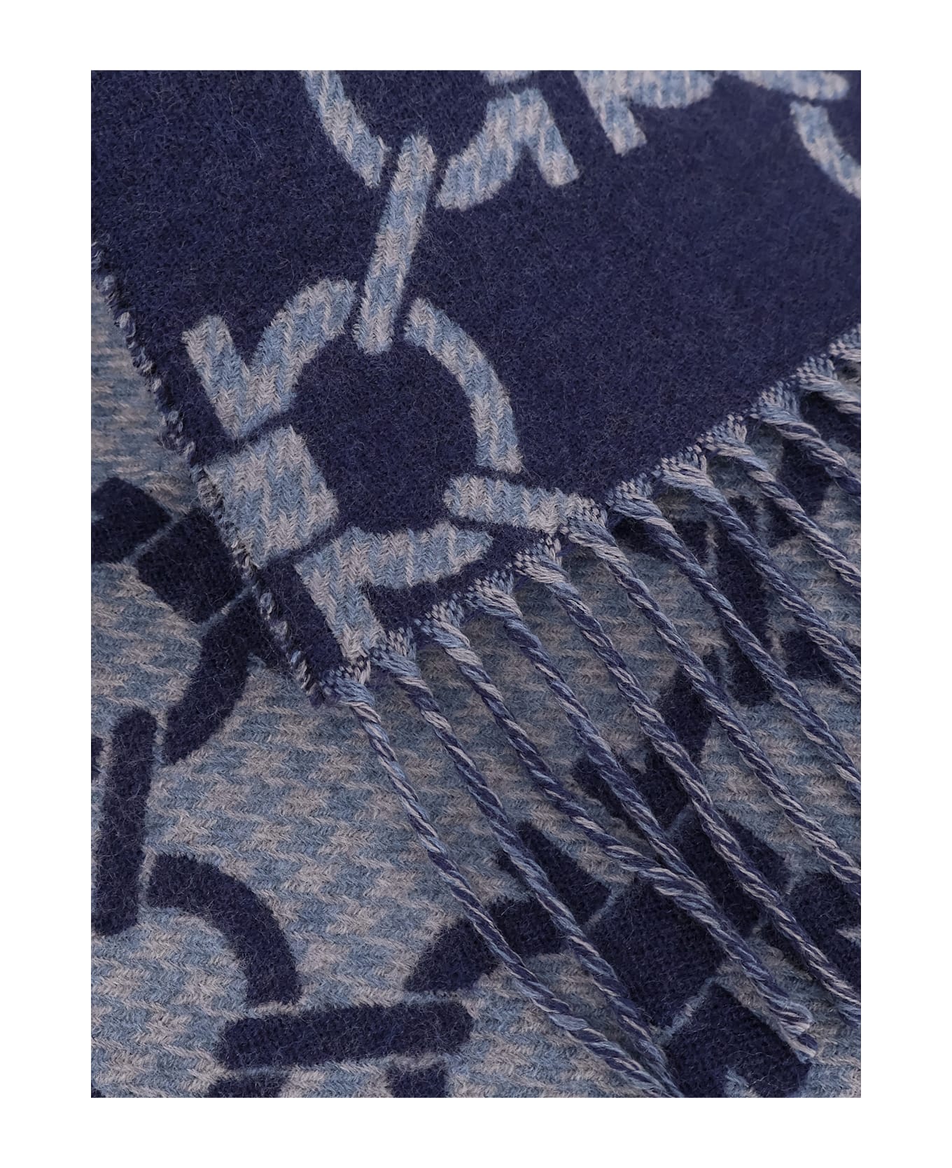 Ferragamo Wool Scarf - BLUE PATTERNED DARK