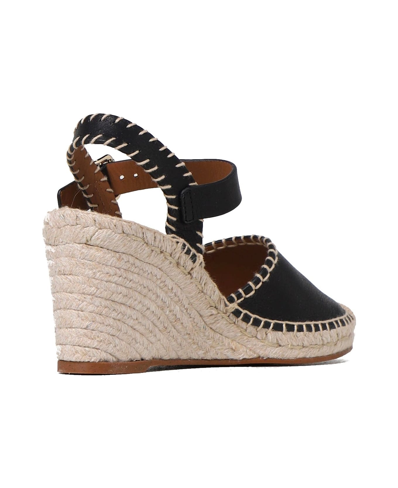 Chloé Leather Wedge Sandals - Black